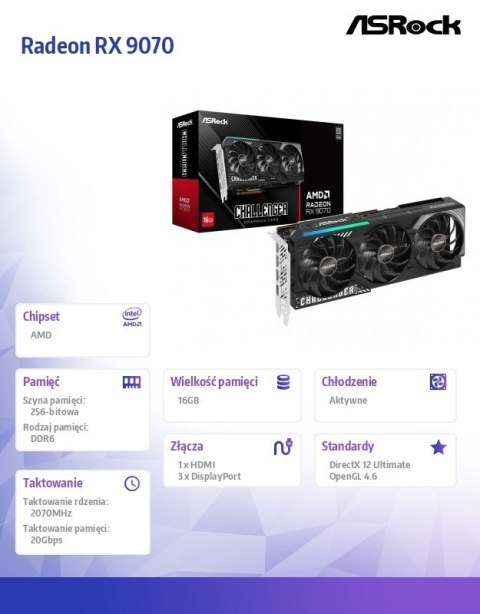 Karta graficzna Radeon RX 9070 Challenger 16GB Karta graficzna Radeon RX 9070 Challenger 16GB