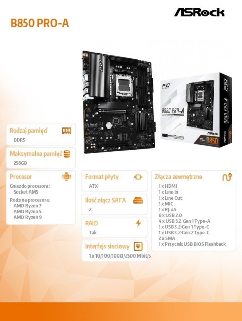Płyta główna B850 PRO-A AM5 4DDR5 ATX Płyta główna B850 PRO-A AM5 4DDR5 ATX