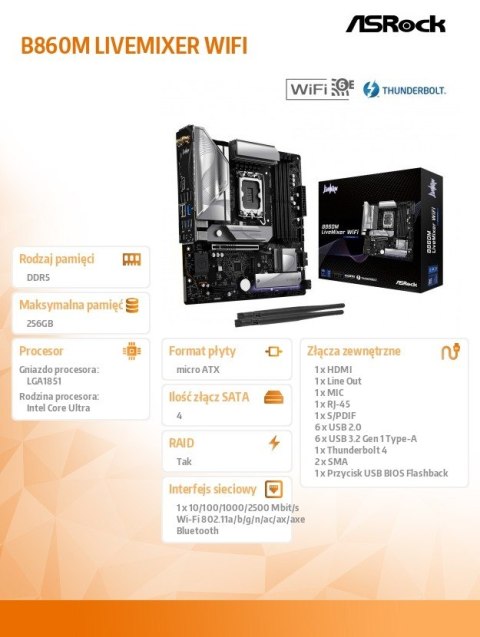 Płyta główna B860M LIVEMIXER WIFI s1 851 4DDR5 mATX Płyta główna B860M LIVEMIXER WIFI s1 851 4DDR5 mATX